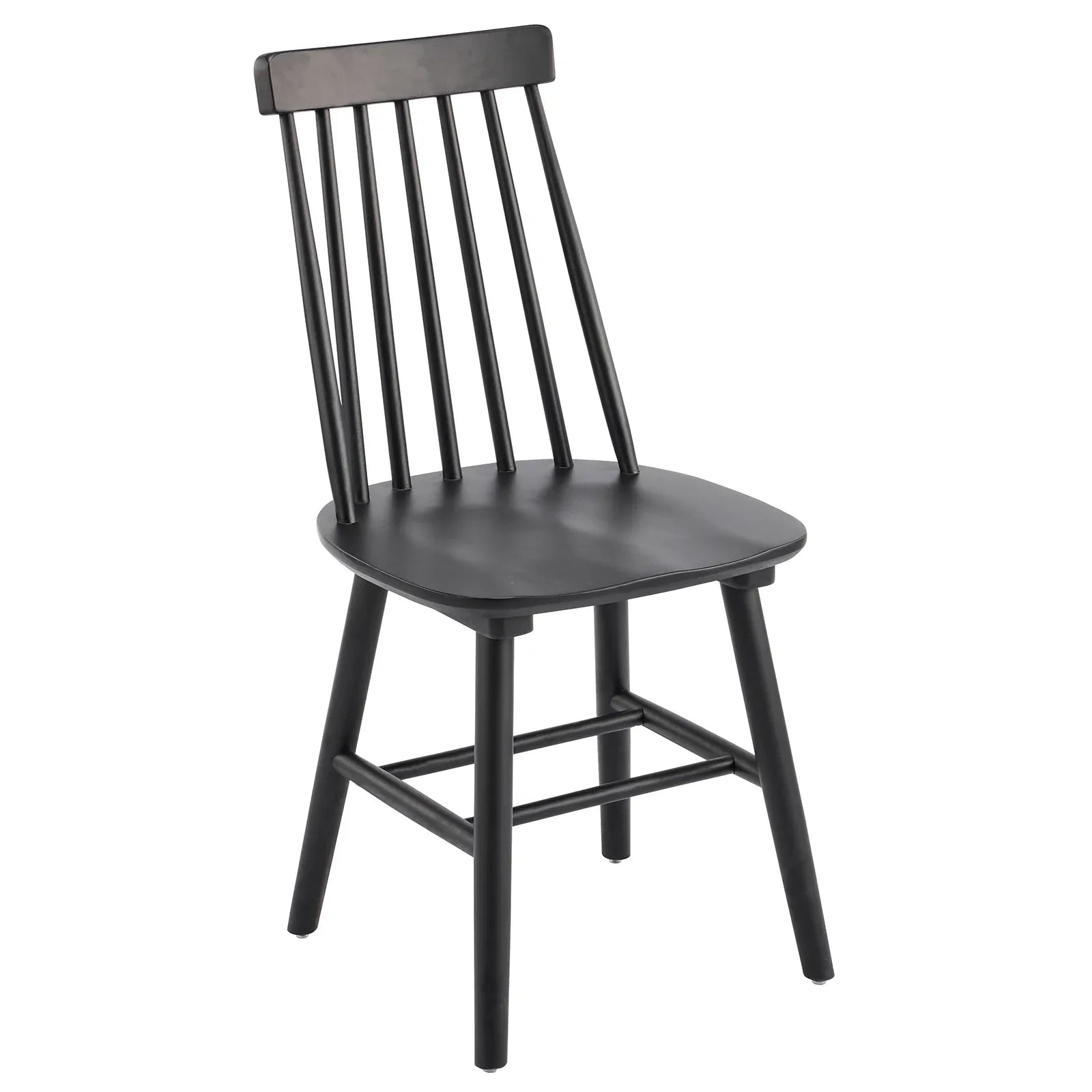 Set of Four Black Solid Wood Windsor Back Dining Side Chairs
