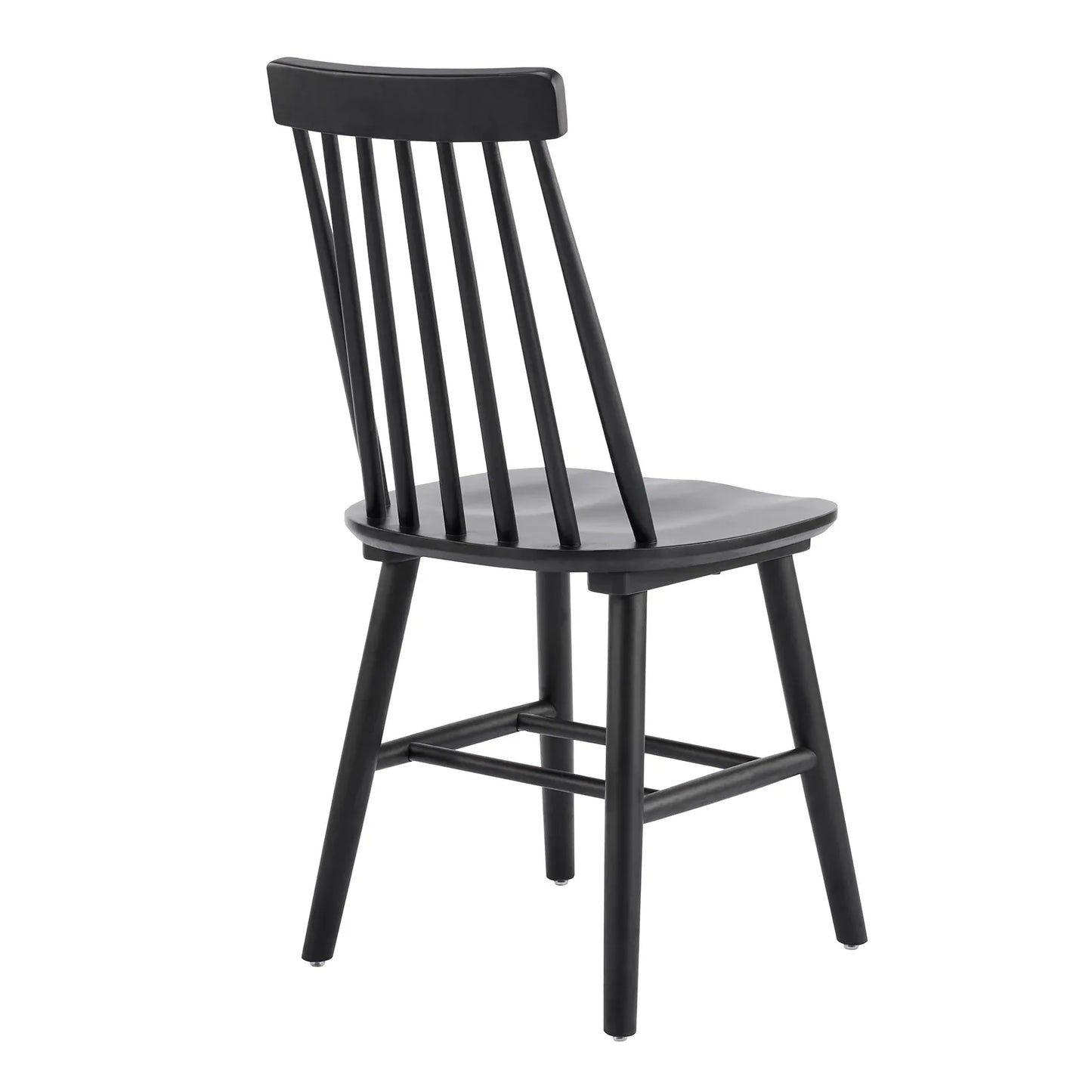 Set of Four Black Solid Wood Windsor Back Dining Side Chairs