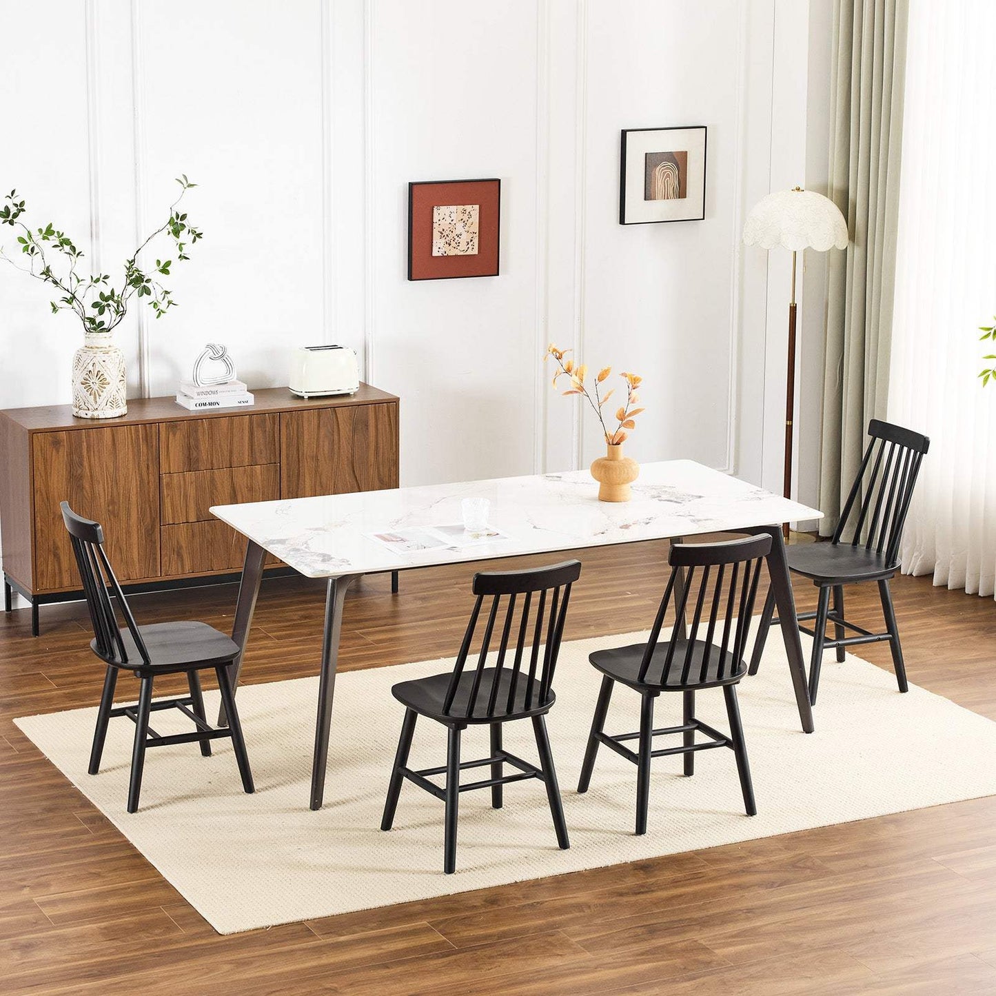Set of Four Black Solid Wood Windsor Back Dining Side Chairs - HomeRoots - Flyclothing LLC