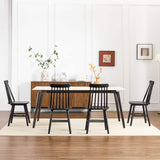 Set of Four Black Solid Wood Windsor Back Dining Side Chairs - HomeRoots - Flyclothing LLC