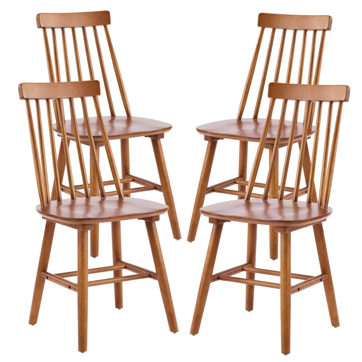 Set of Four Walnut Solid Wood Windsor Back Dining Side Chairs - Homeroots - Flyclothing LLC