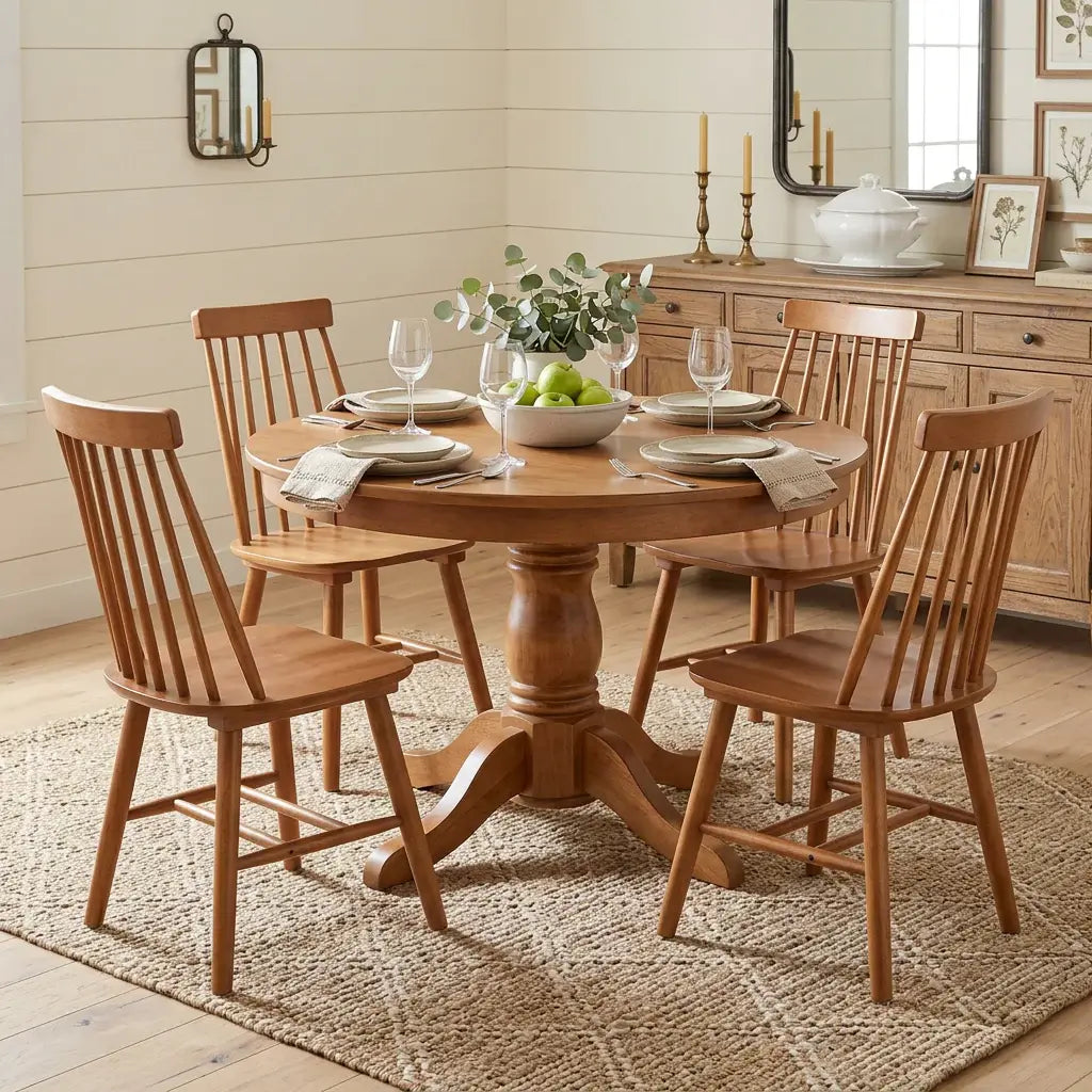 Set of Four Walnut Solid Wood Windsor Back Dining Side Chairs - Homeroots - Flyclothing LLC