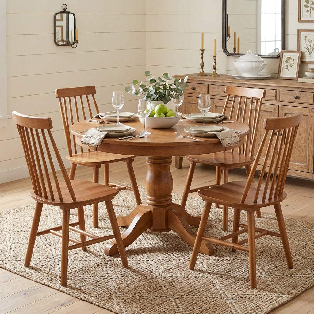 Set of Four Walnut Solid Wood Windsor Back Dining Side Chairs - HomeRoots - Flyclothing LLC