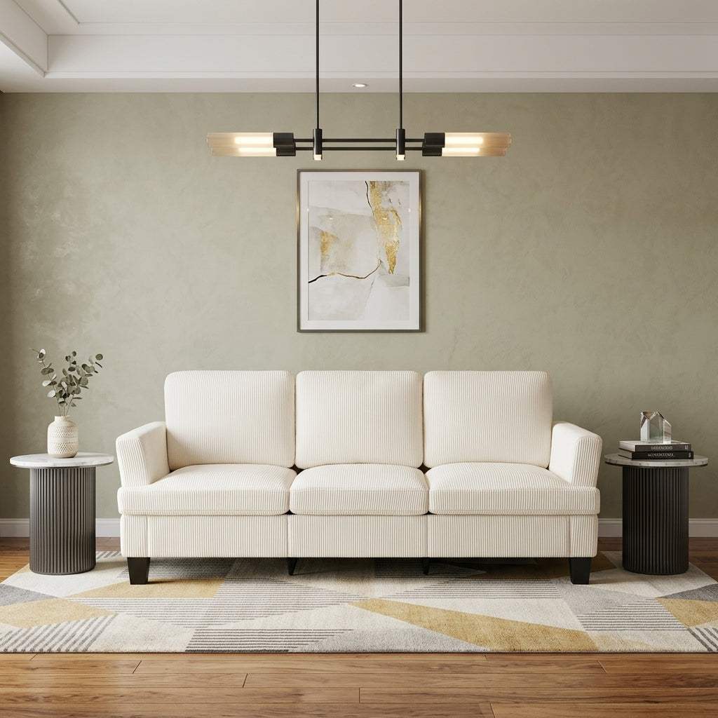 84" White Corduroy Sofa - HomeRoots - Flyclothing LLC