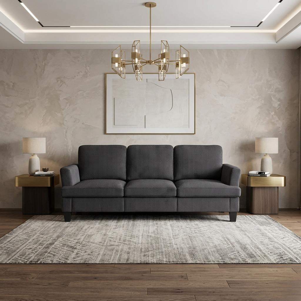 84" Dark Gray Corduroy Sofa - HomeRoots - Flyclothing LLC