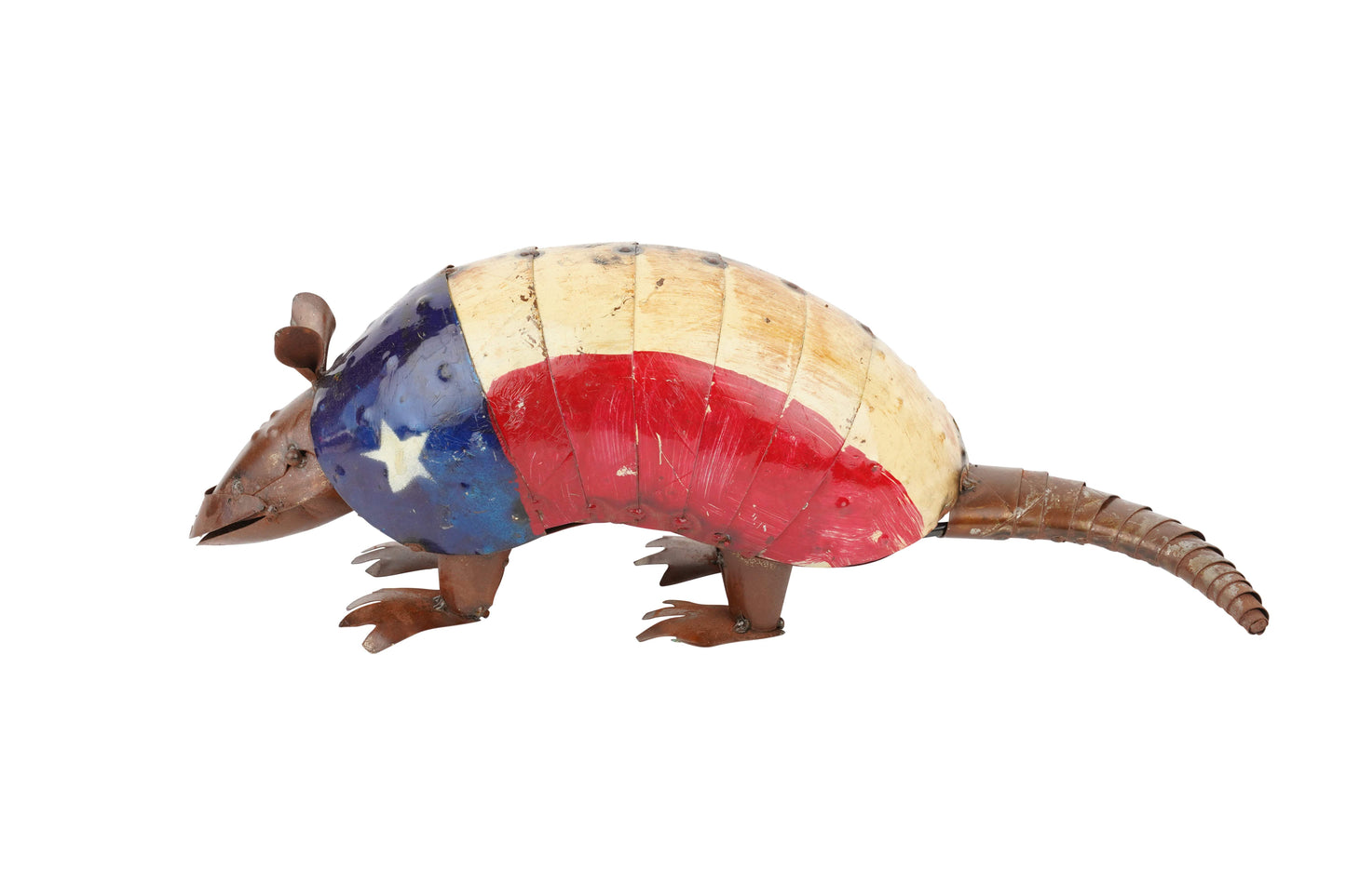 16" Red Off White And Blue Metal Armadillo Tabletop Sculpture - HomeRoots - Flyclothing LLC