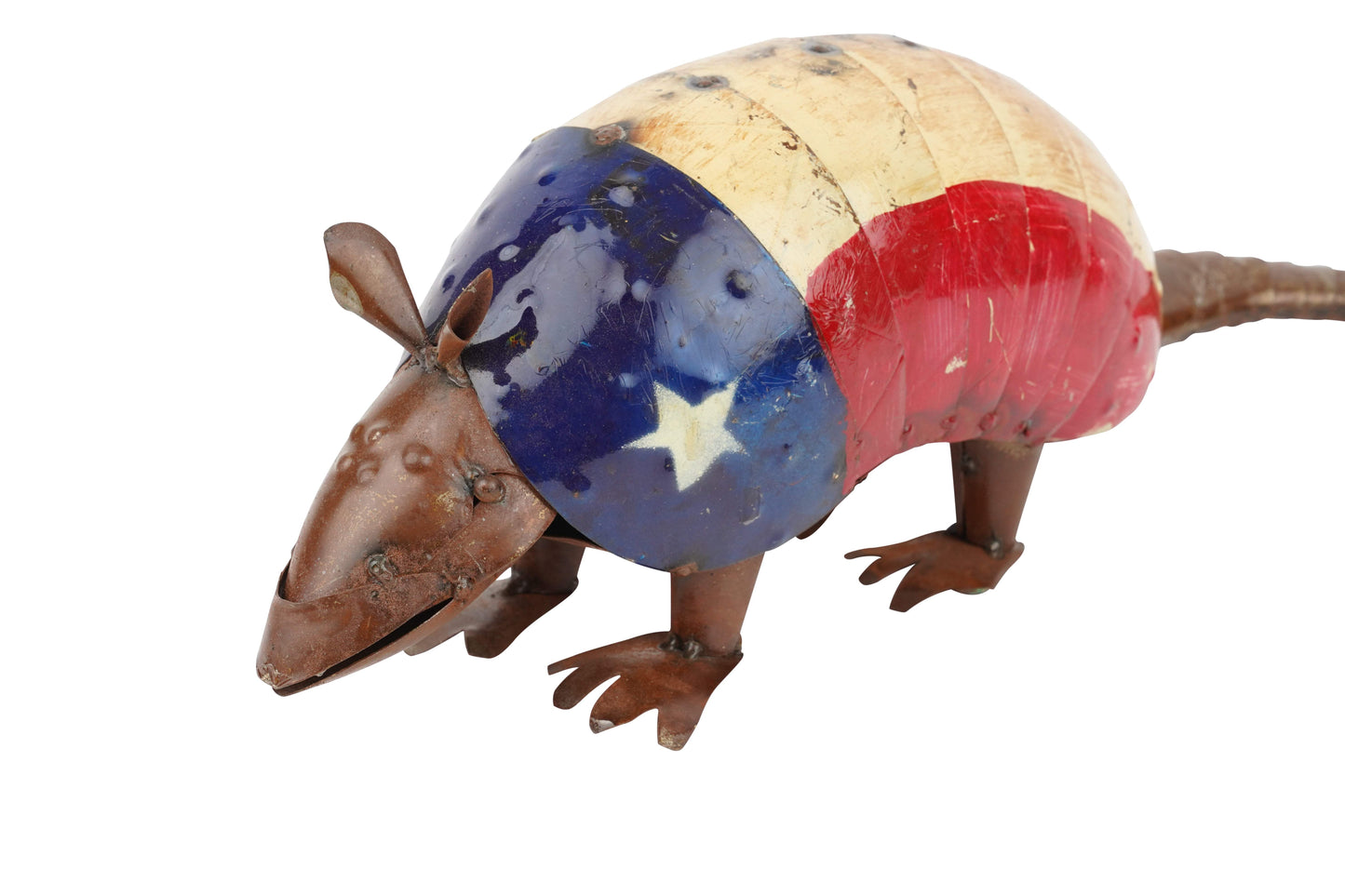 16" Red Off White And Blue Metal Armadillo Tabletop Sculpture - HomeRoots - Flyclothing LLC