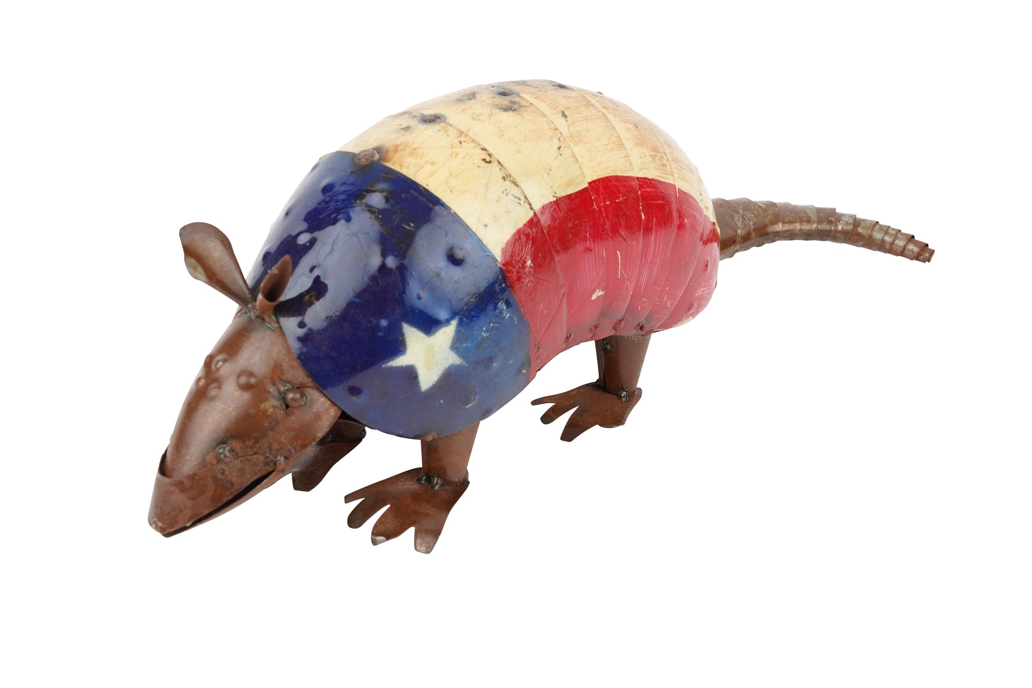 16" Red Off White And Blue Metal Armadillo Tabletop Sculpture - HomeRoots - Flyclothing LLC