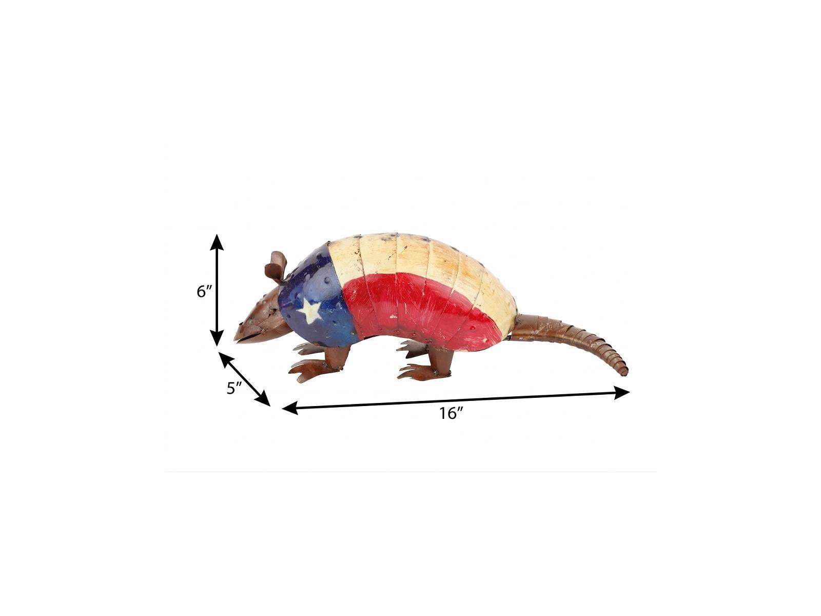 16" Red Off White And Blue Metal Armadillo Tabletop Sculpture - HomeRoots - Flyclothing LLC