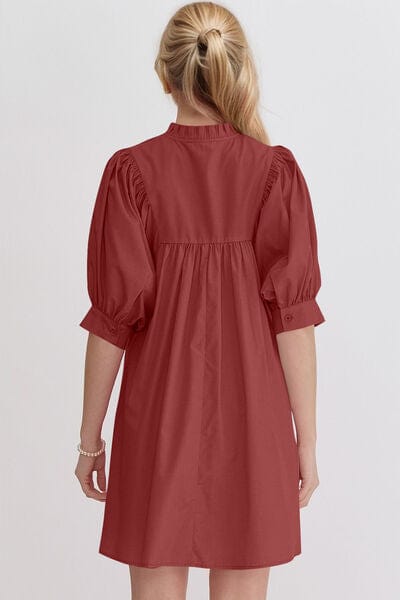 Oh Frill Notched Puff Sleeve Babydoll Mini Dress - Trendsi