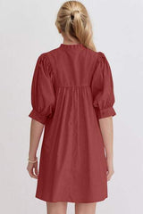 Oh Frill Notched Puff Sleeve Babydoll Mini Dress - Trendsi - Flyclothing LLC