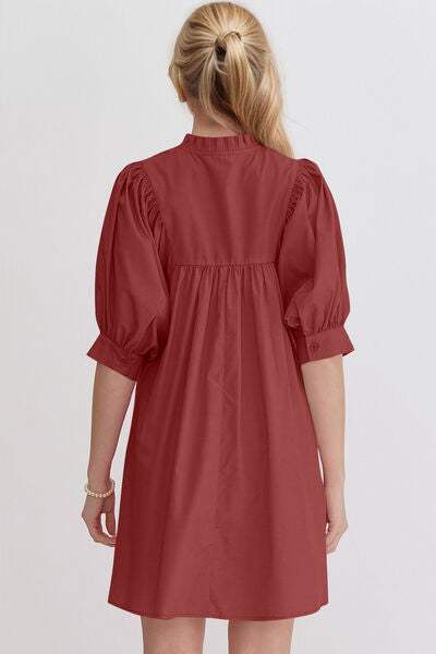 Oh Frill Notched Puff Sleeve Babydoll Mini Dress - Trendsi - Flyclothing LLC