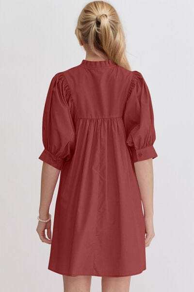 Oh Frill Notched Puff Sleeve Babydoll Mini Dress - Trendsi - Flyclothing LLC