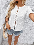 Tie Front Puff Sleeve Blouse - Trendsi