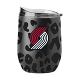 Portland Trail Blazers Leopard 16oz Black Powdercoat Curved Beverage