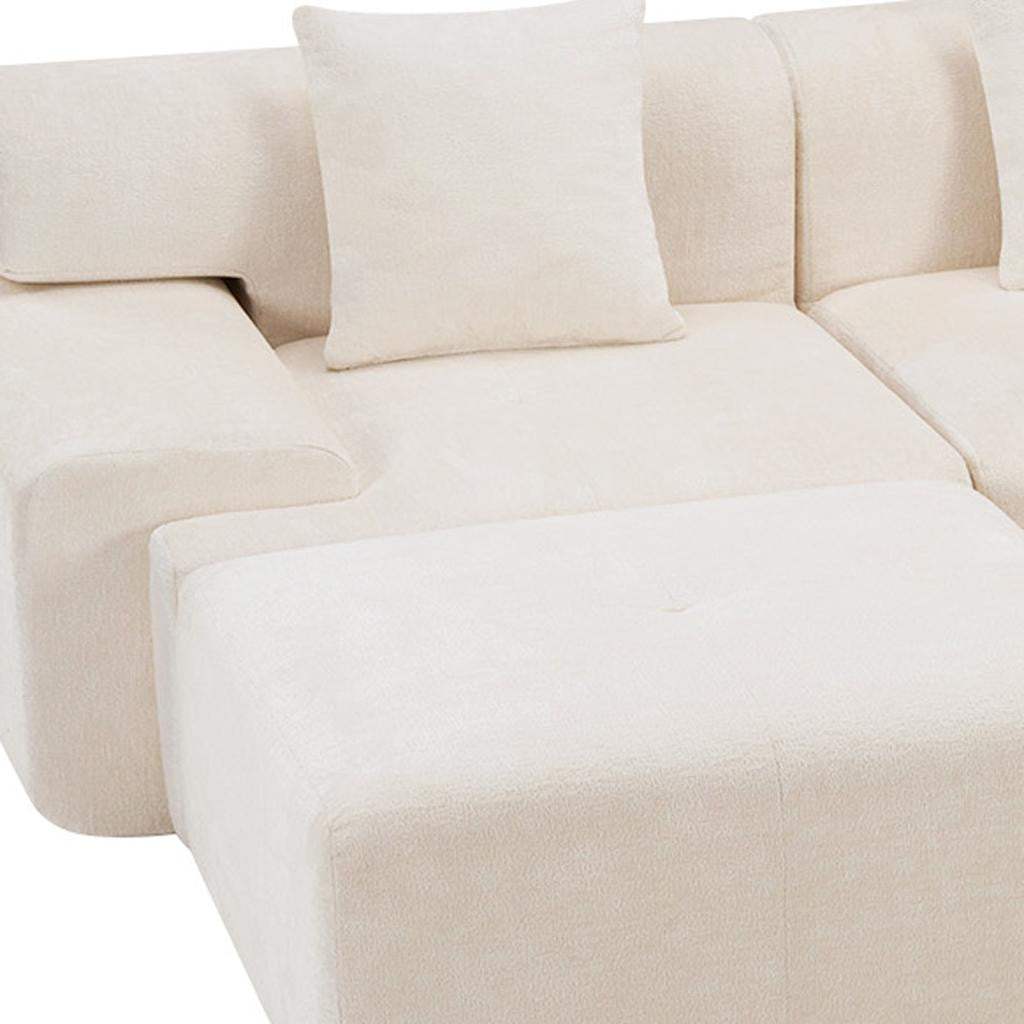 118" Beige Chenille Modular Sofa With Ottoman And Toss Pillows - HomeRoots - Flyclothing LLC