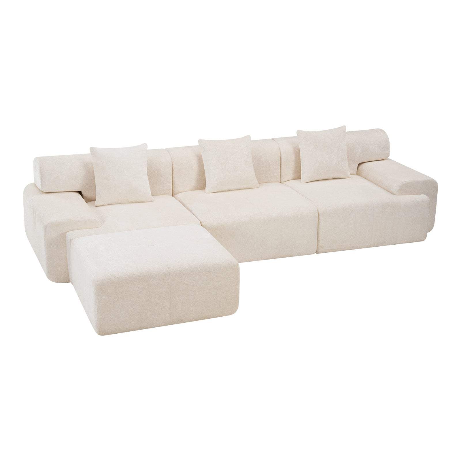 118" Beige Chenille Modular Sofa With Ottoman And Toss Pillows - HomeRoots - Flyclothing LLC