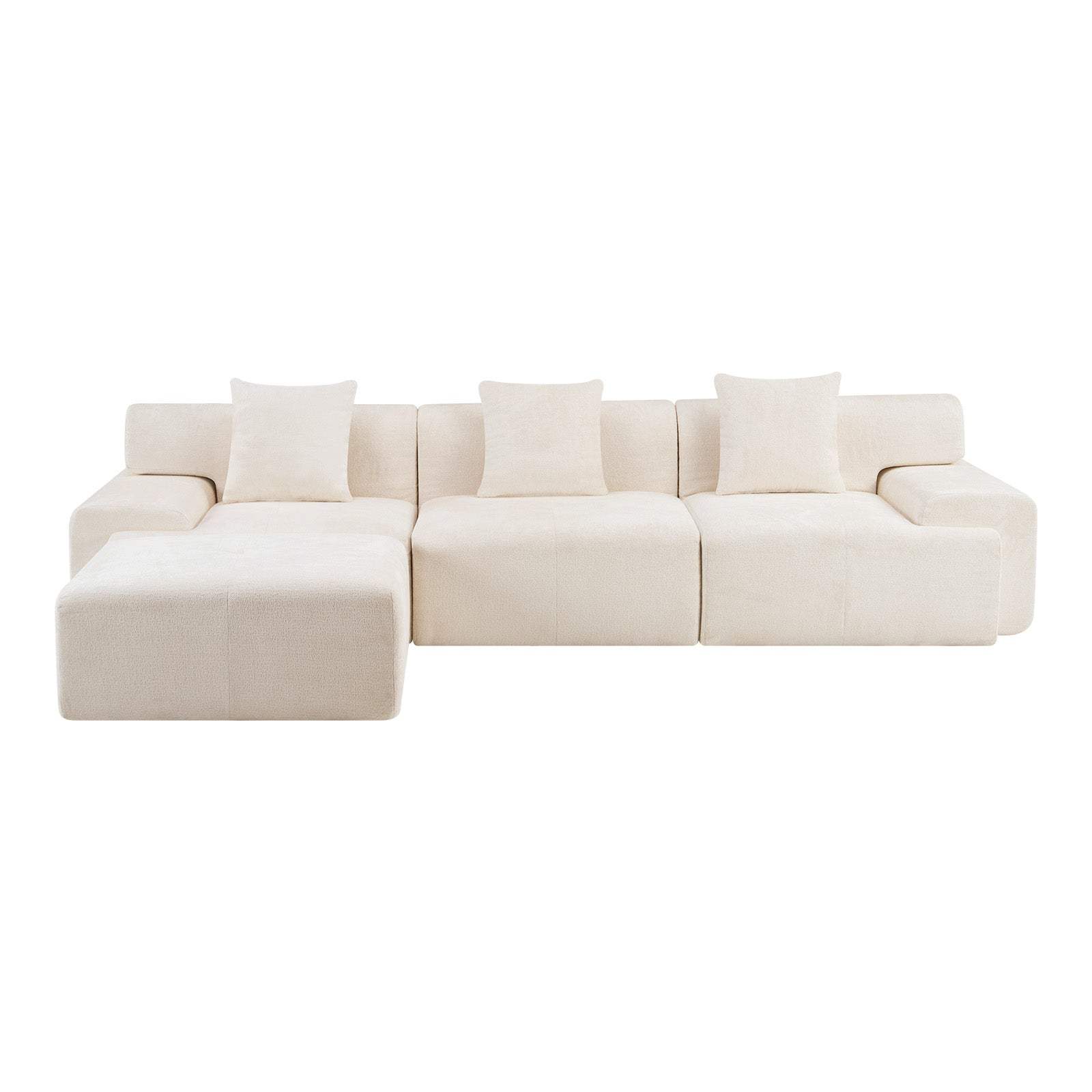 118" Beige Chenille Modular Sofa With Ottoman And Toss Pillows - HomeRoots - Flyclothing LLC