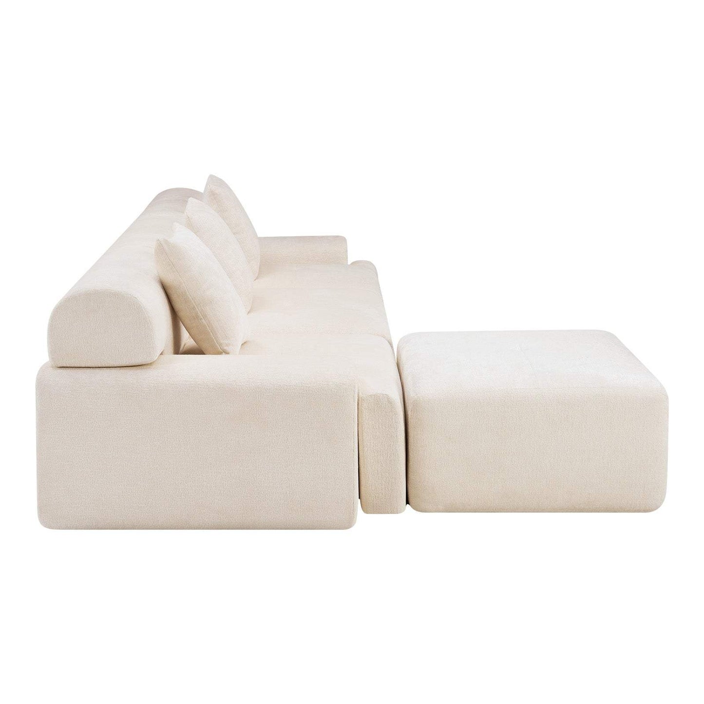 118" Beige Chenille Modular Sofa With Ottoman And Toss Pillows - HomeRoots - Flyclothing LLC