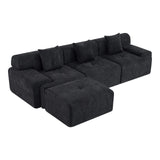 118" Black Chenille Modular Sofa With Ottoman And Toss Pillows - HomeRoots - Flyclothing LLC