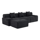 118" Black Chenille Modular Sofa With Ottoman And Toss Pillows - HomeRoots - Flyclothing LLC