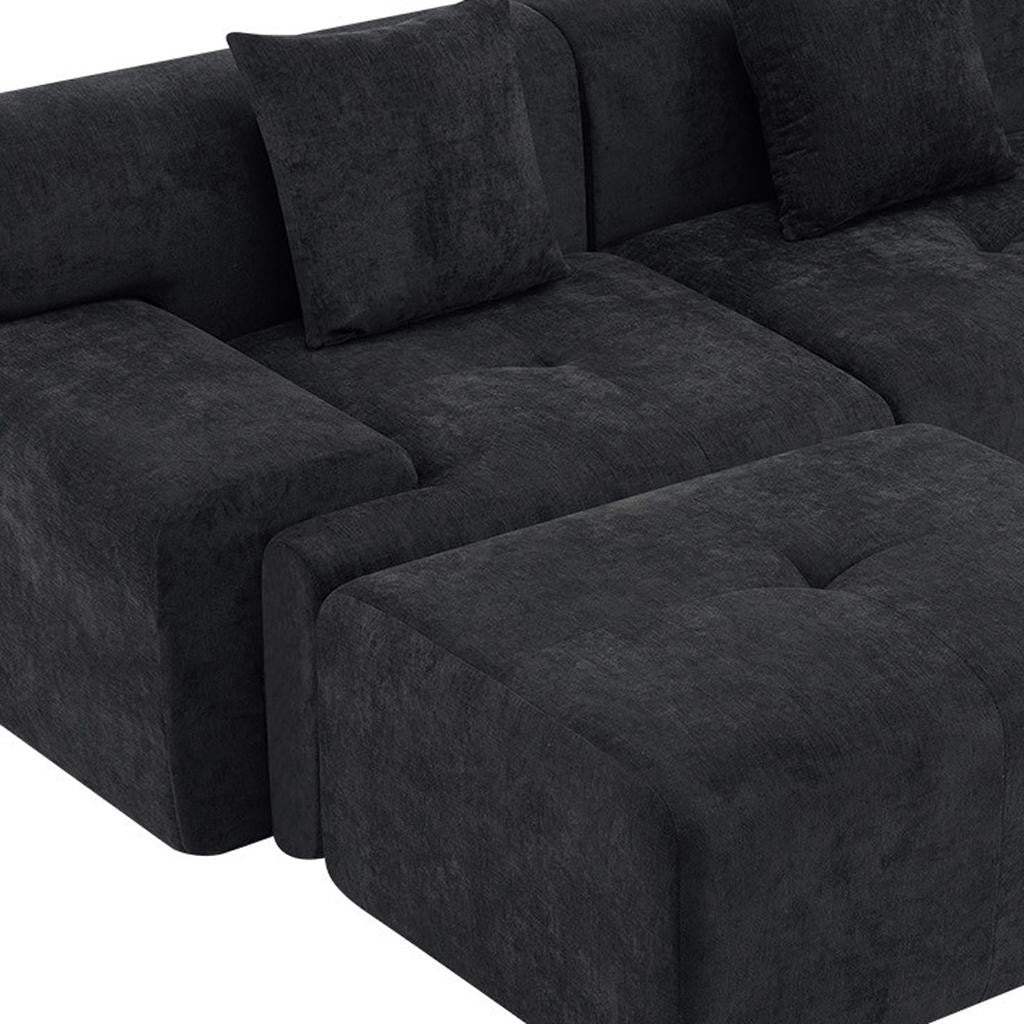 118" Black Chenille Modular Sofa With Ottoman And Toss Pillows - HomeRoots - Flyclothing LLC