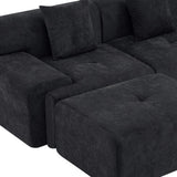 118" Black Chenille Modular Sofa With Ottoman And Toss Pillows - HomeRoots - Flyclothing LLC