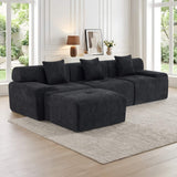118" Black Chenille Modular Sofa With Ottoman And Toss Pillows - HomeRoots - Flyclothing LLC