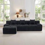 118" Black Chenille Modular Sofa With Ottoman And Toss Pillows - HomeRoots - Flyclothing LLC