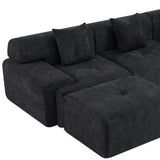 118" Black Chenille Modular Sofa With Ottoman And Toss Pillows - HomeRoots - Flyclothing LLC