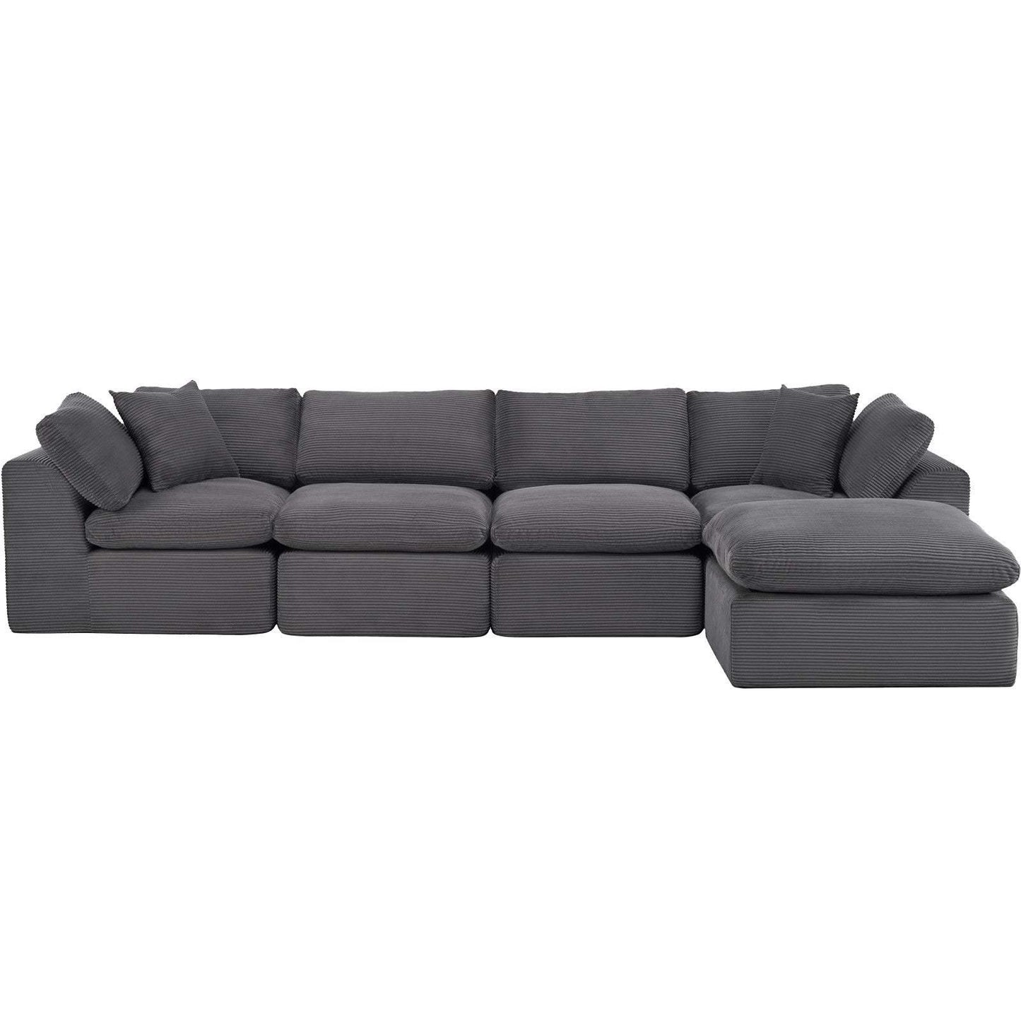 138" Dark Gray Corduroy Modular Sofa With Ottoman And Toss Pillows - HomeRoots - Flyclothing LLC