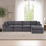 138" Dark Gray Corduroy Modular Sofa With Ottoman And Toss Pillows - HomeRoots - Flyclothing LLC