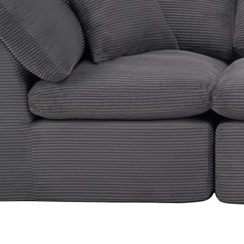 138" Dark Gray Corduroy Modular Sofa With Ottoman And Toss Pillows - HomeRoots - Flyclothing LLC