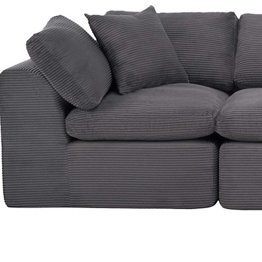 138" Dark Gray Corduroy Modular Sofa With Ottoman And Toss Pillows - HomeRoots - Flyclothing LLC