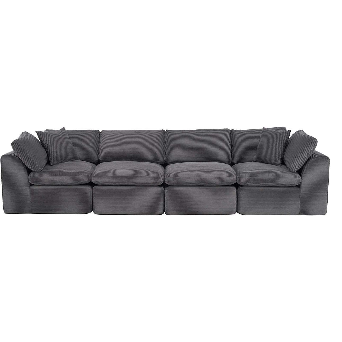 138" Dark Gray Corduroy Modular Sofa With Toss Pillows - HomeRoots - Flyclothing LLC