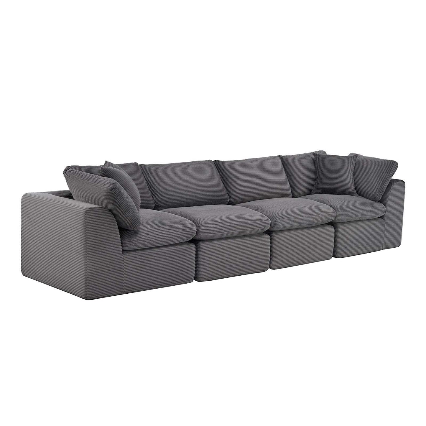 138" Dark Gray Corduroy Modular Sofa With Toss Pillows - HomeRoots - Flyclothing LLC