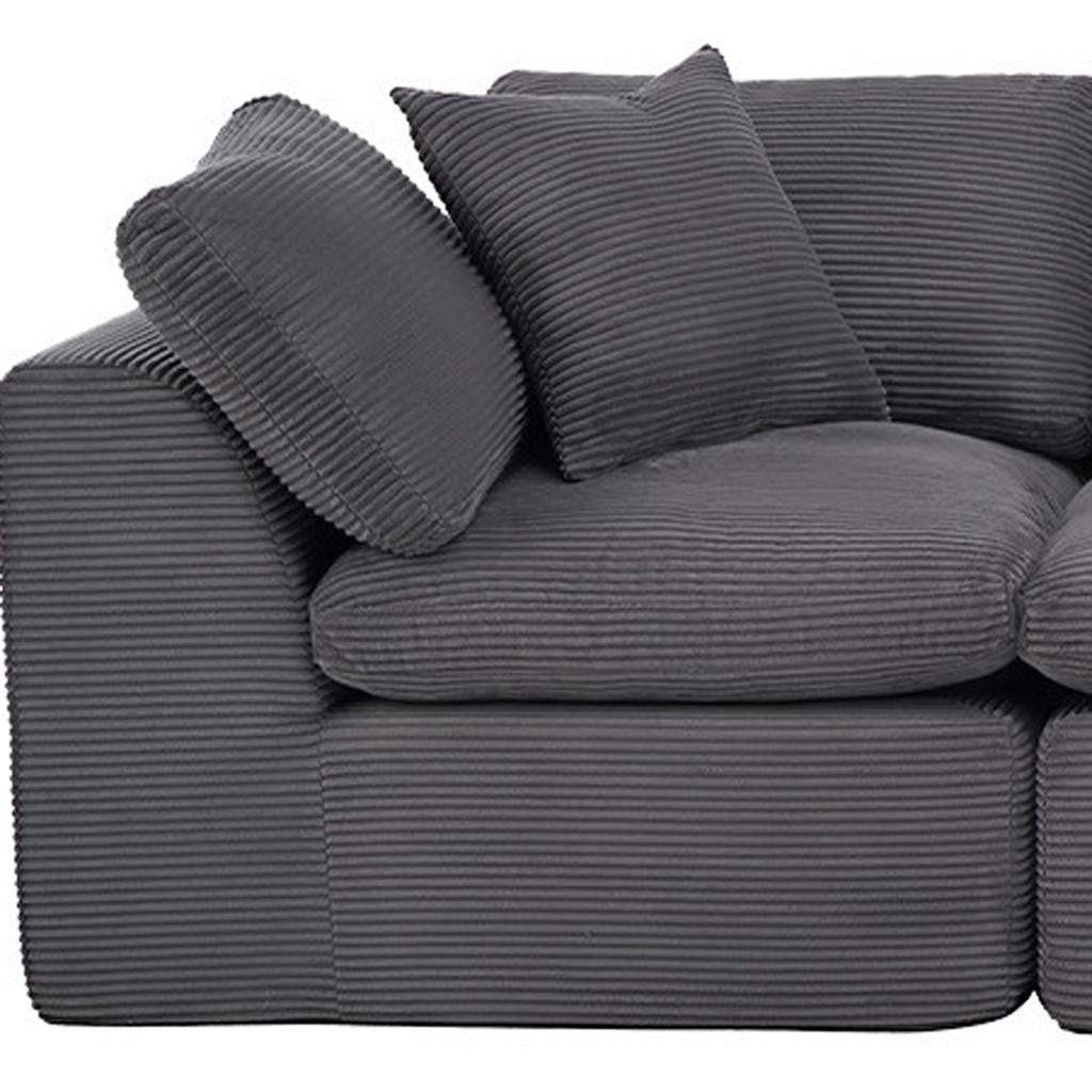 138" Dark Gray Corduroy Modular Sofa With Toss Pillows - HomeRoots - Flyclothing LLC