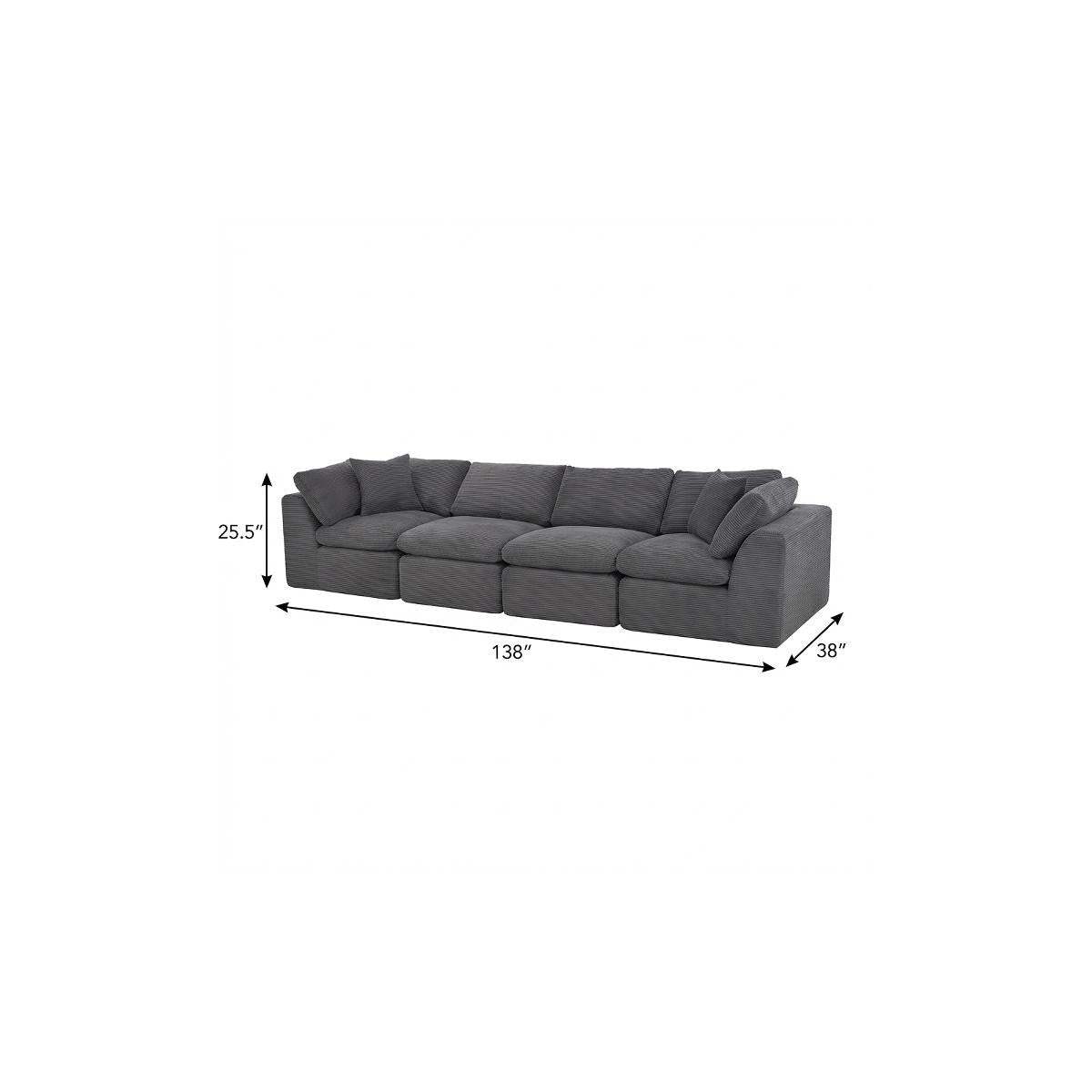 138" Dark Gray Corduroy Modular Sofa With Toss Pillows - HomeRoots - Flyclothing LLC