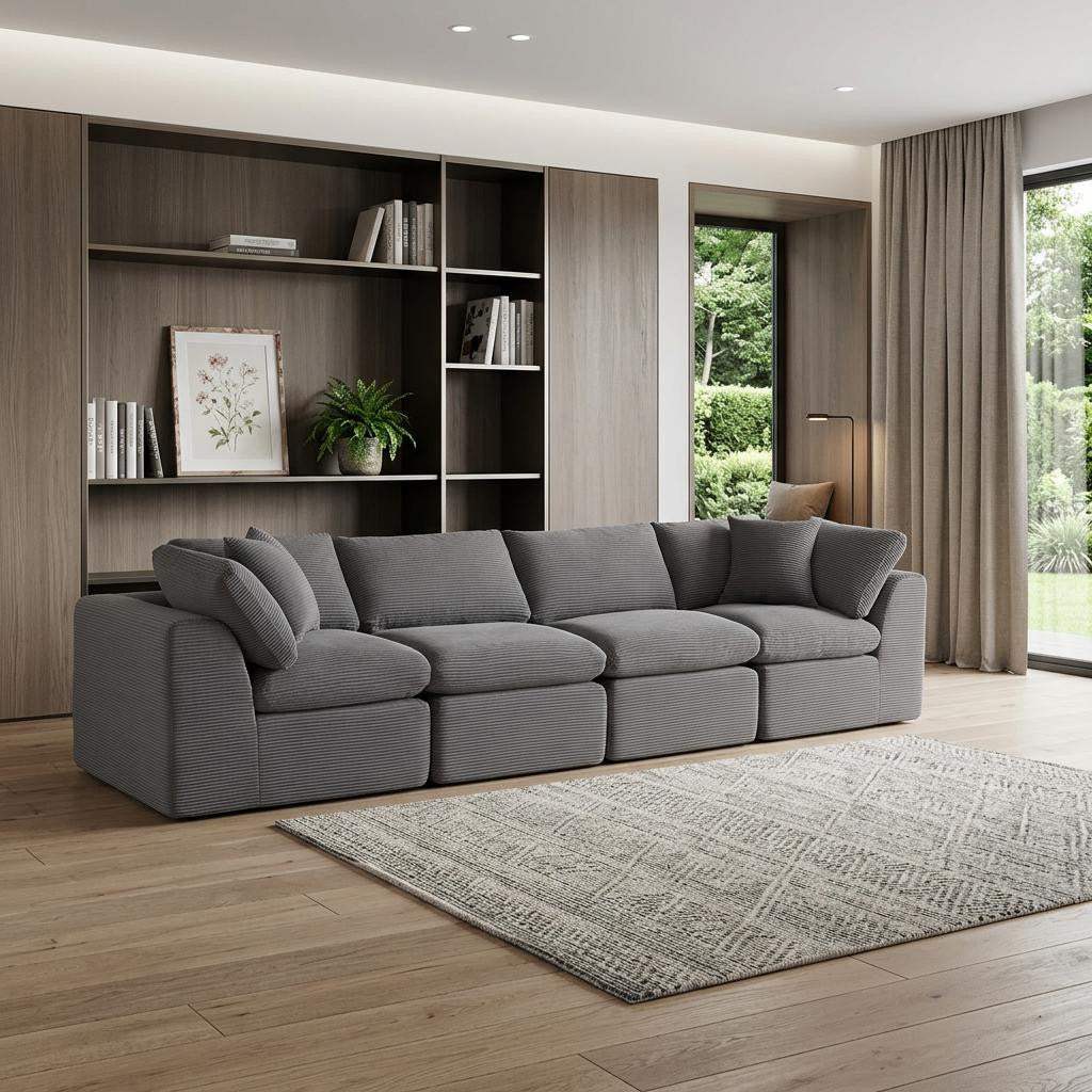 138" Dark Gray Corduroy Modular Sofa With Toss Pillows - HomeRoots - Flyclothing LLC