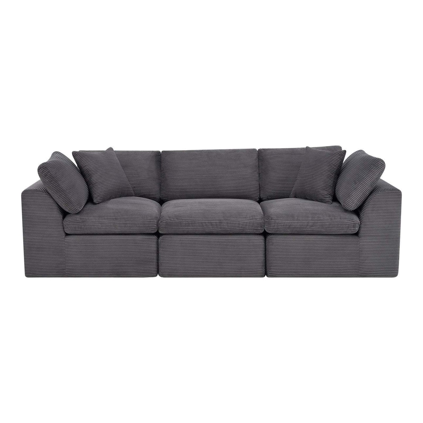 108" Dark Gray Corduroy Modular Sofa With Toss Pillows - HomeRoots - Flyclothing LLC