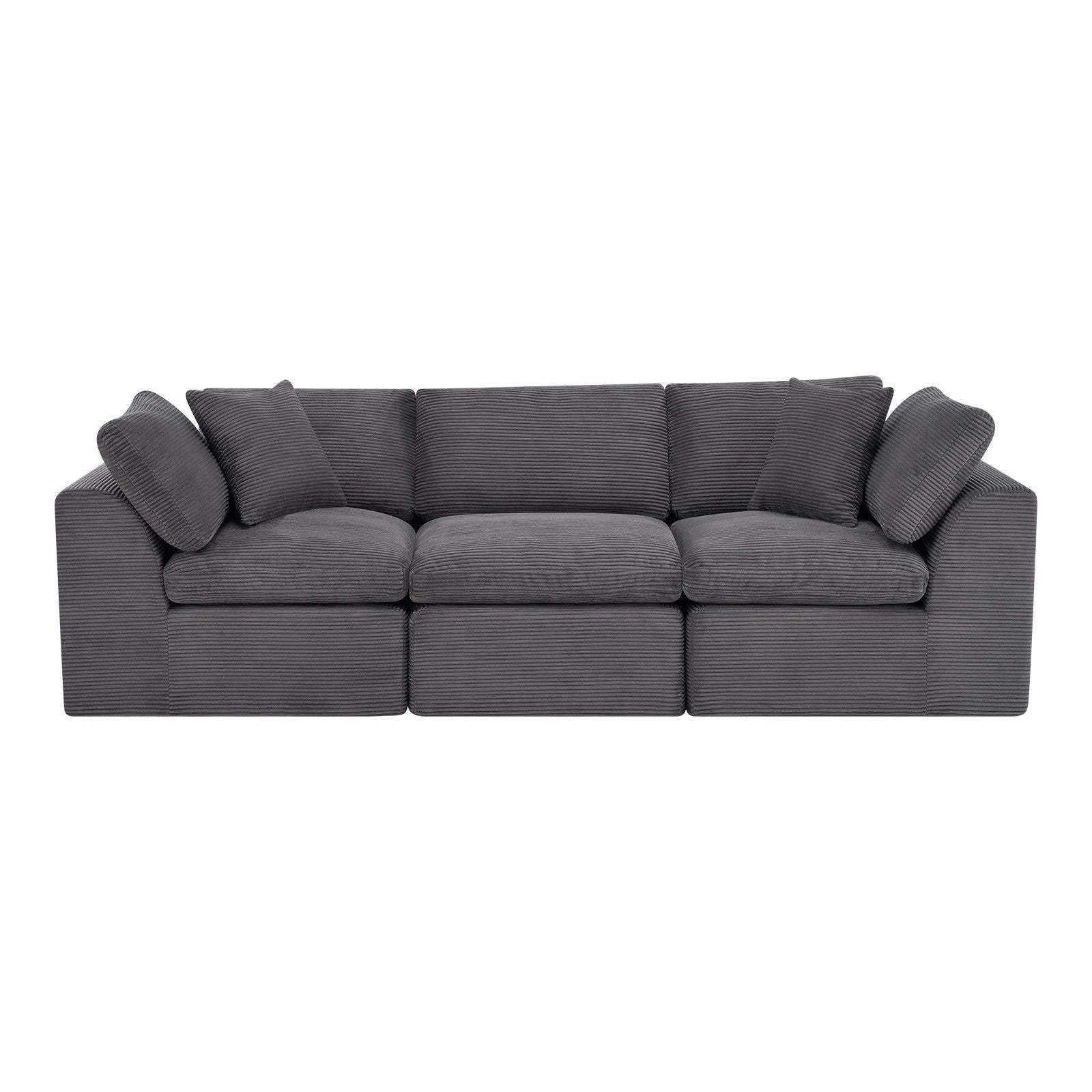 108" Dark Gray Corduroy Modular Sofa With Toss Pillows - HomeRoots - Flyclothing LLC