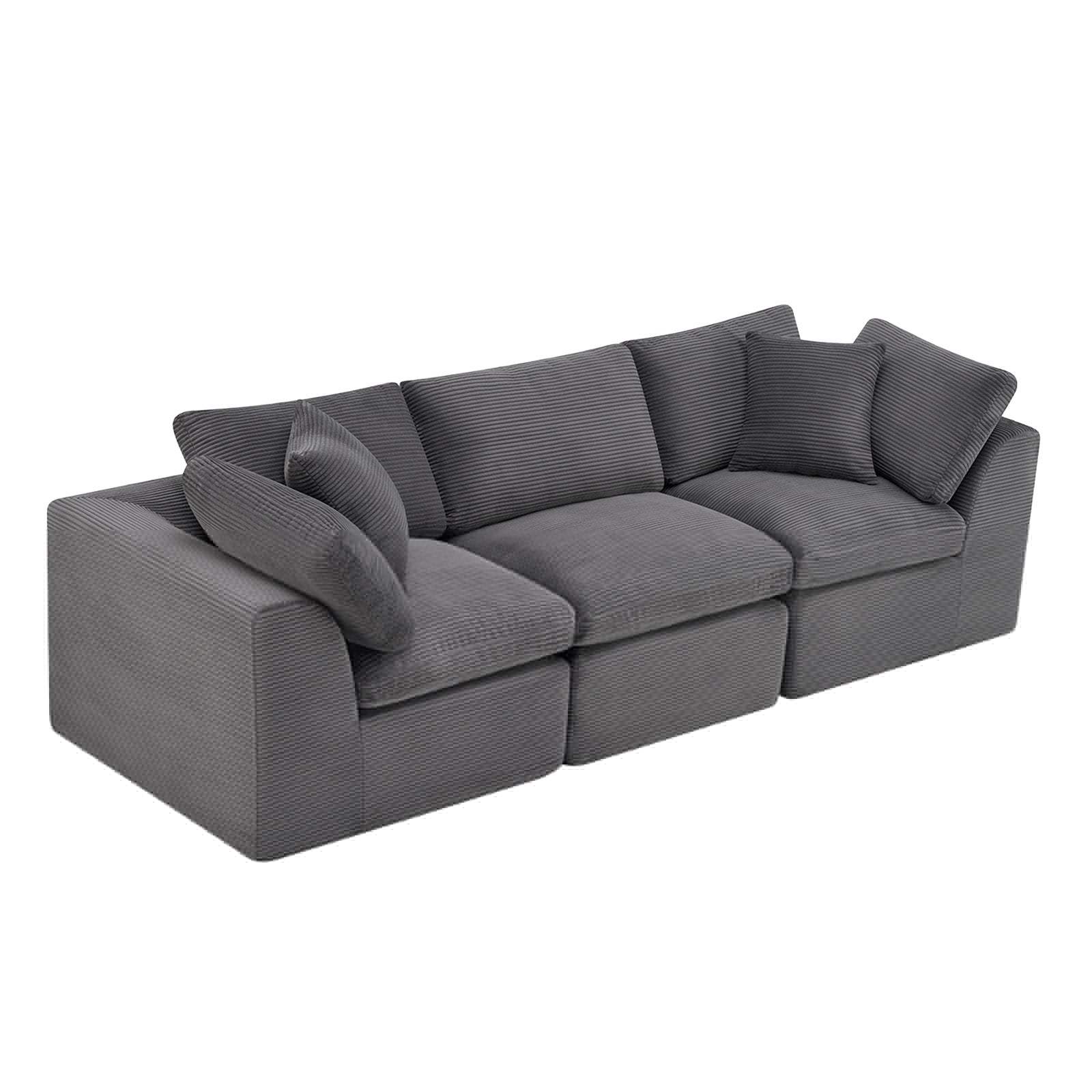 108" Dark Gray Corduroy Modular Sofa With Toss Pillows - HomeRoots - Flyclothing LLC