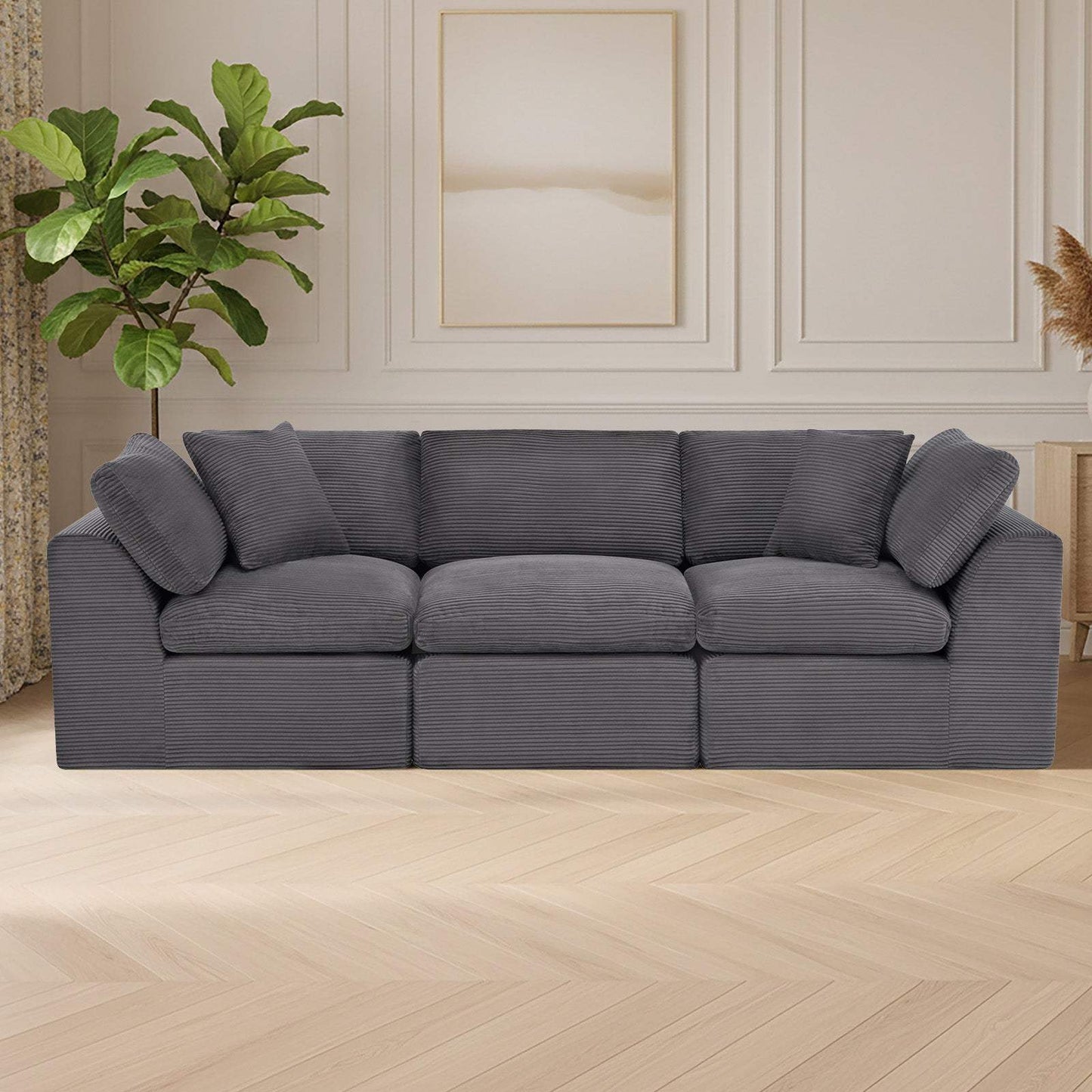 108" Dark Gray Corduroy Modular Sofa With Toss Pillows - HomeRoots - Flyclothing LLC