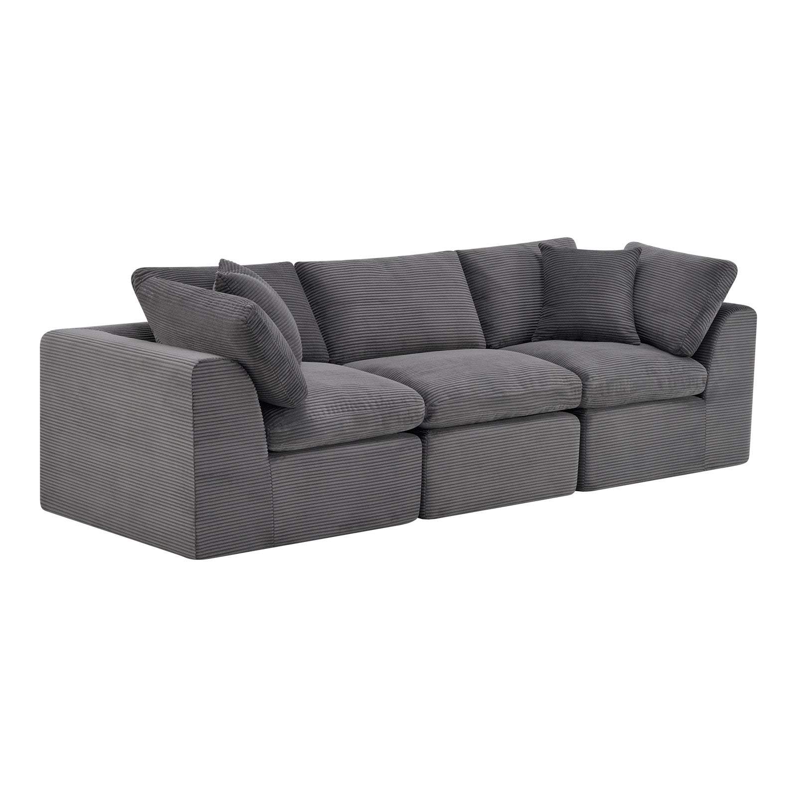 108" Dark Gray Corduroy Modular Sofa With Toss Pillows - HomeRoots - Flyclothing LLC