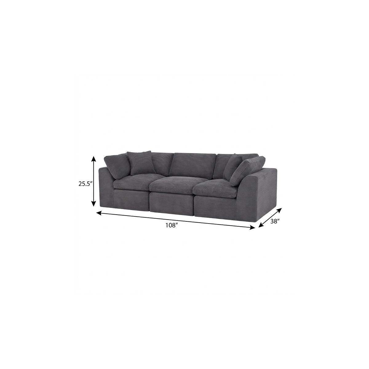 108" Dark Gray Corduroy Modular Sofa With Toss Pillows - HomeRoots - Flyclothing LLC