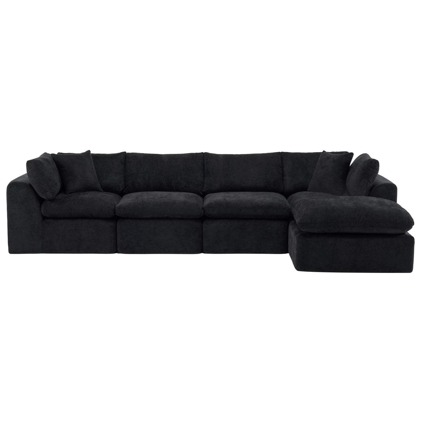 138" Black Chenille Modular Sofa With Ottoman And Toss Pillows - HomeRoots - Flyclothing LLC