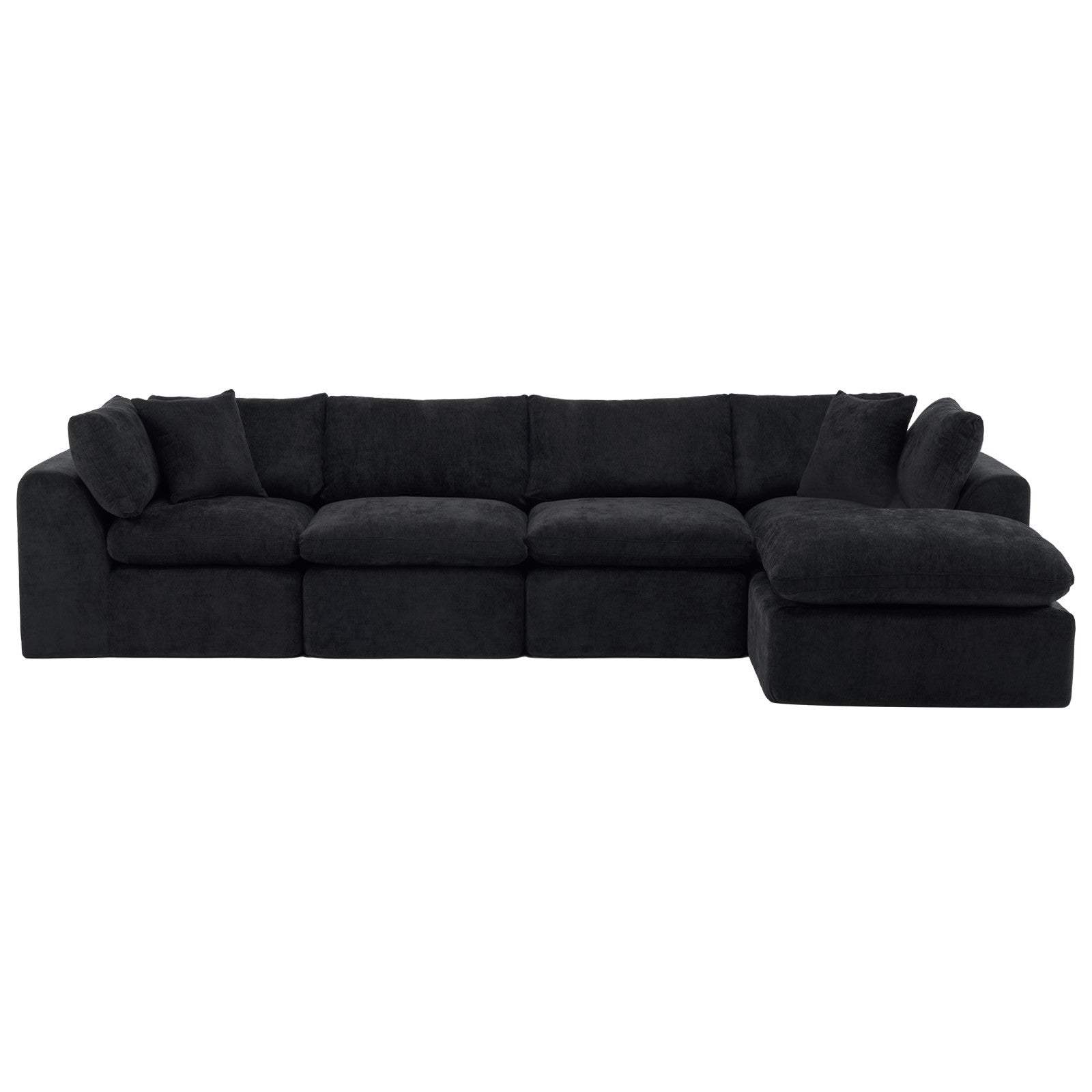 138" Black Chenille Modular Sofa With Ottoman And Toss Pillows - HomeRoots - Flyclothing LLC