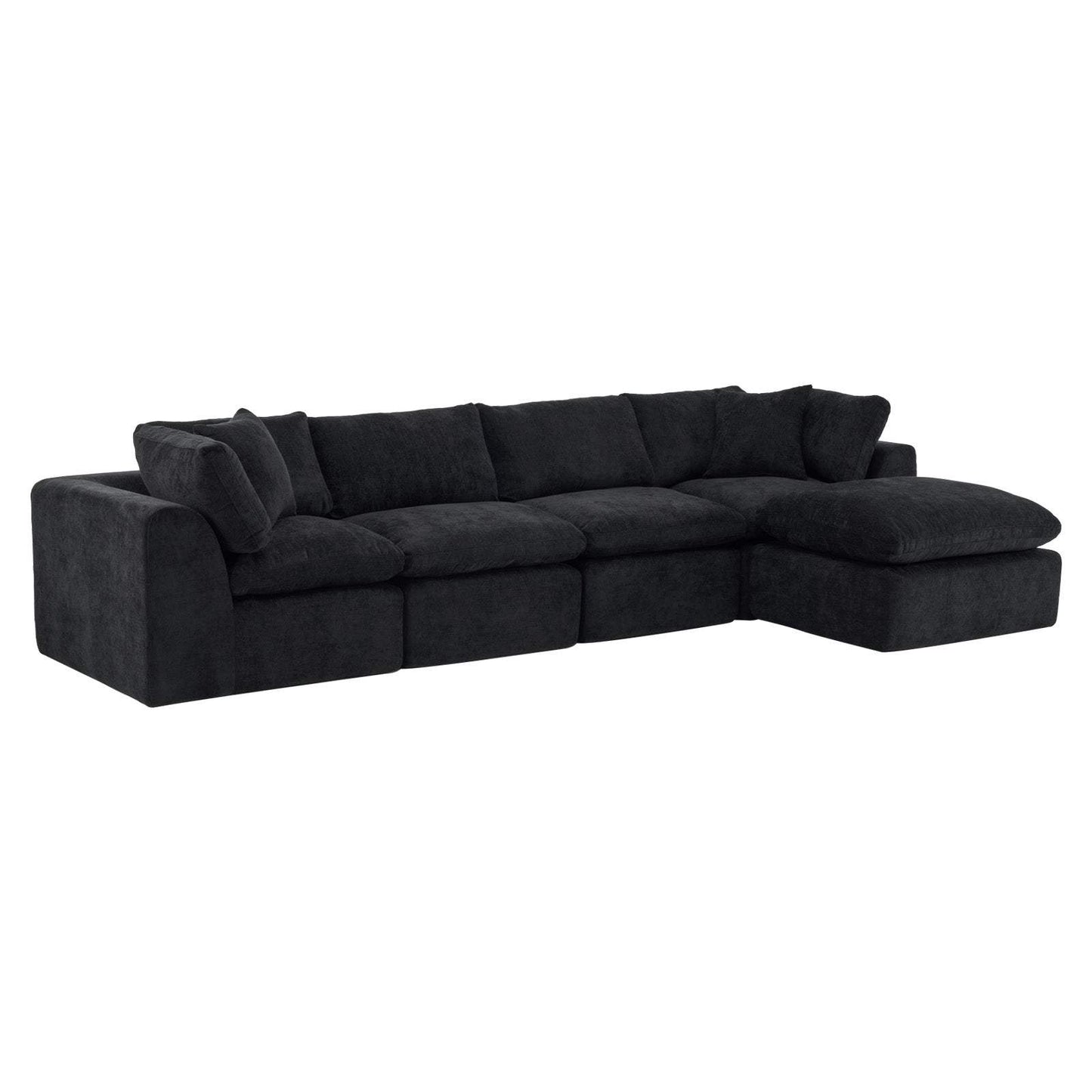 138" Black Chenille Modular Sofa With Ottoman And Toss Pillows - HomeRoots - Flyclothing LLC