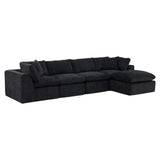 138" Black Chenille Modular Sofa With Ottoman And Toss Pillows - HomeRoots - Flyclothing LLC