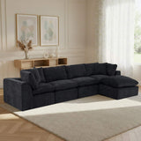 138" Black Chenille Modular Sofa With Ottoman And Toss Pillows - HomeRoots - Flyclothing LLC